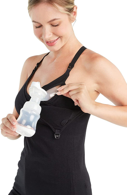 Hands Free Pumping & Nursing All-In-One Nursing Tank Tops with Built in Bra Women Maternity Nursing and Pumping Camis Black / 3X-Large
