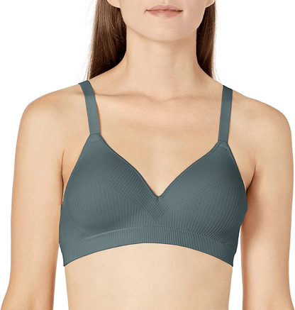 Hanes Women's Perfect Coverage ComfortFlex Wirefree Bra MHG260 Granite Blue Grey Rib / Small