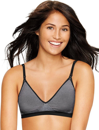 Hanes Women'S Seamless Wirefree Bra with Soft Padding and Convertible Straps Black Mini Stripe / Small