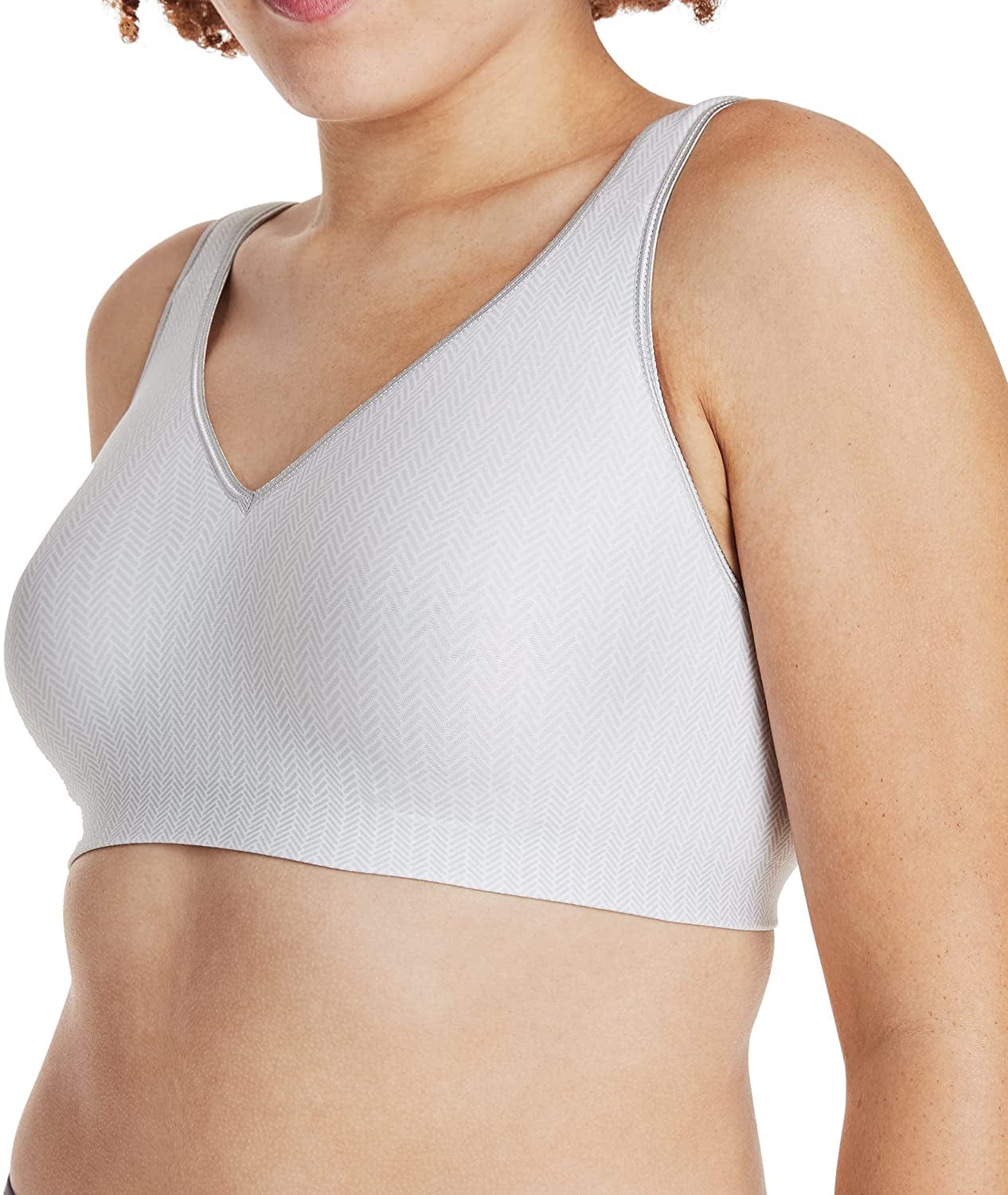 Hanes Women'S Wireless Bra with Cooling, Seamless Smooth Comfort Wirefree T-Shirt Bra Sterling Grey Herringbone Print / 3X-Large