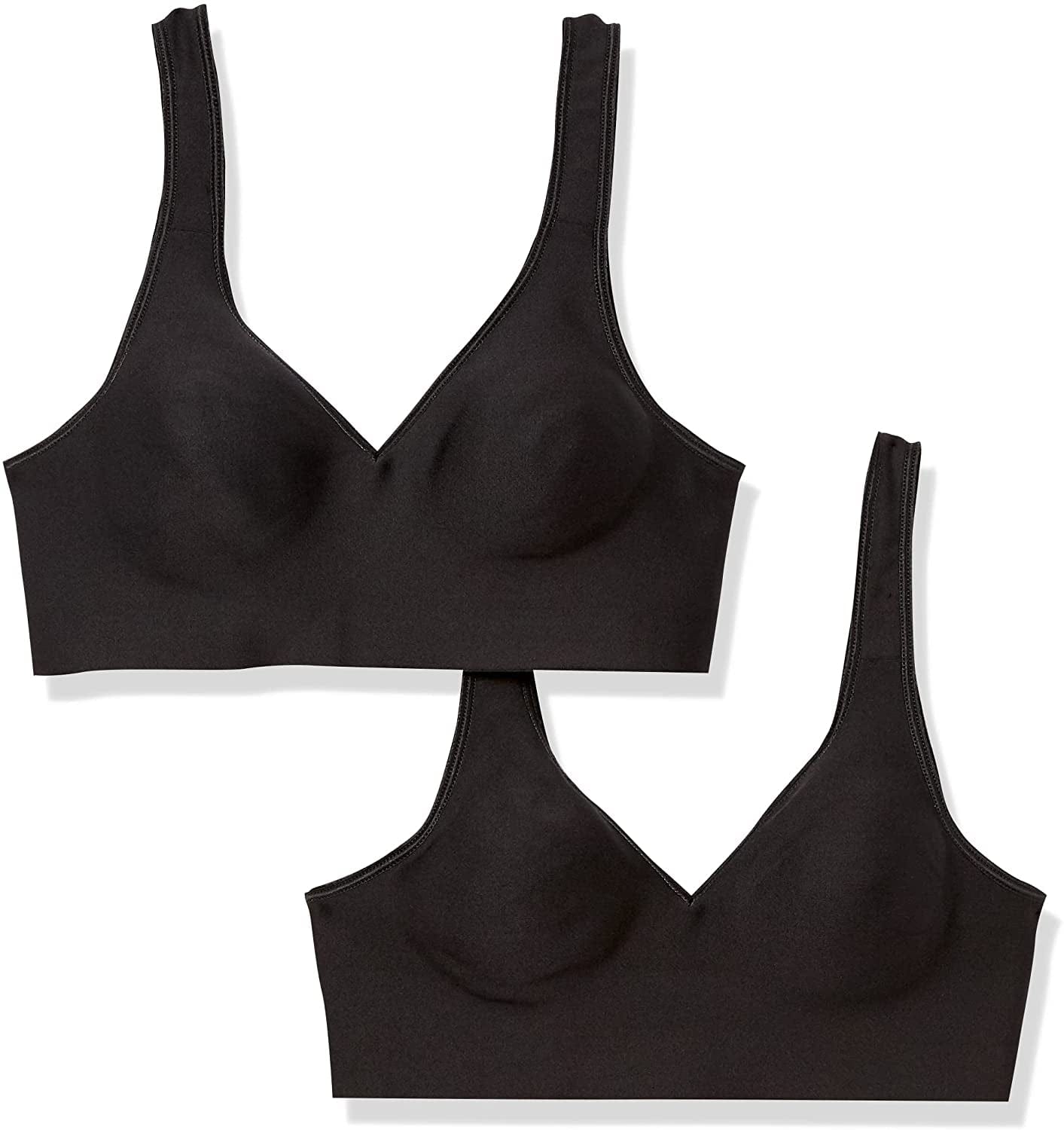 Hanes Women'S Wireless Bra with Cooling, Seamless Smooth Comfort Wirefree T-Shirt Bra Black/Black, 2-pack / 3X-Large