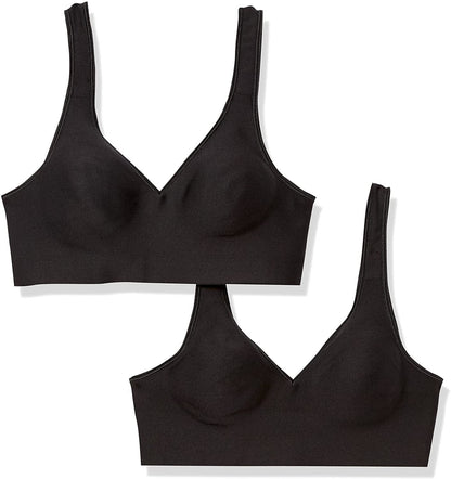 Hanes Women'S Wireless Bra with Cooling, Seamless Smooth Comfort Wirefree T-Shirt Bra Black/Black, 2-pack / 3X-Large