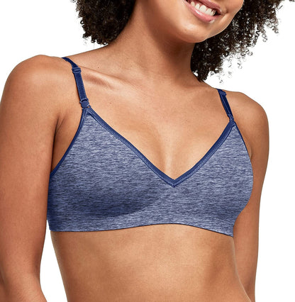 Hanes Women'S Wireless T-Shirt Bra, Moisture-Wicking Convertible Smoothing Bra, Full-Coverage In the Navy Heather / X-Large