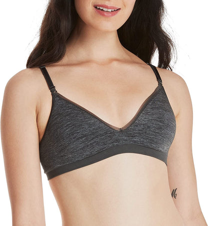 Hanes Women'S Wireless T-Shirt Bra, Moisture-Wicking Convertible Smoothing Bra, Full-Coverage Gravel Grey Heather / Medium