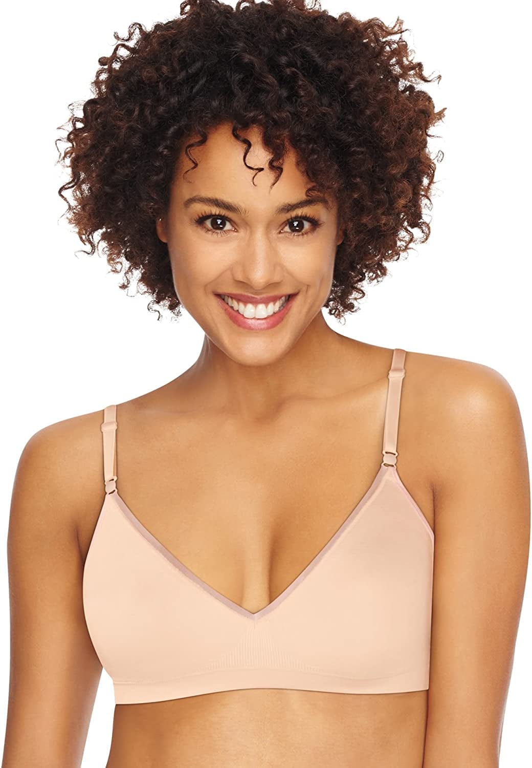Hanes Women'S Wireless T-Shirt Bra, Moisture-Wicking Convertible Smoothing Bra, Full-Coverage Light Buff Heather / Small