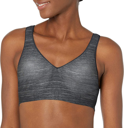 Hanes Womens Wireless Bra with Cooling, Seamless Full-Coverage T-Shirt Bra (Retired Colors) Grey Heather Print / X-Large