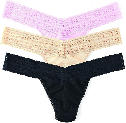 Hanky Panky, Dream Tencel Modal Low Rise Thong Value 3 Pack, One Size 2-12 Cotton Candy, Black, Chai / One Size