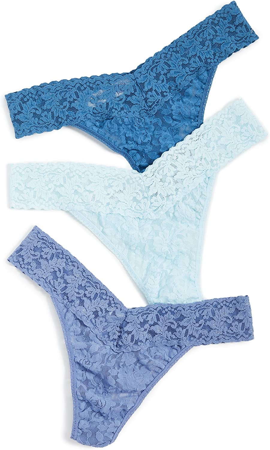 Hanky Panky, Signature Lace Original Rise Thong 3 Pack, One Size (4-14) Something Blue / One Size