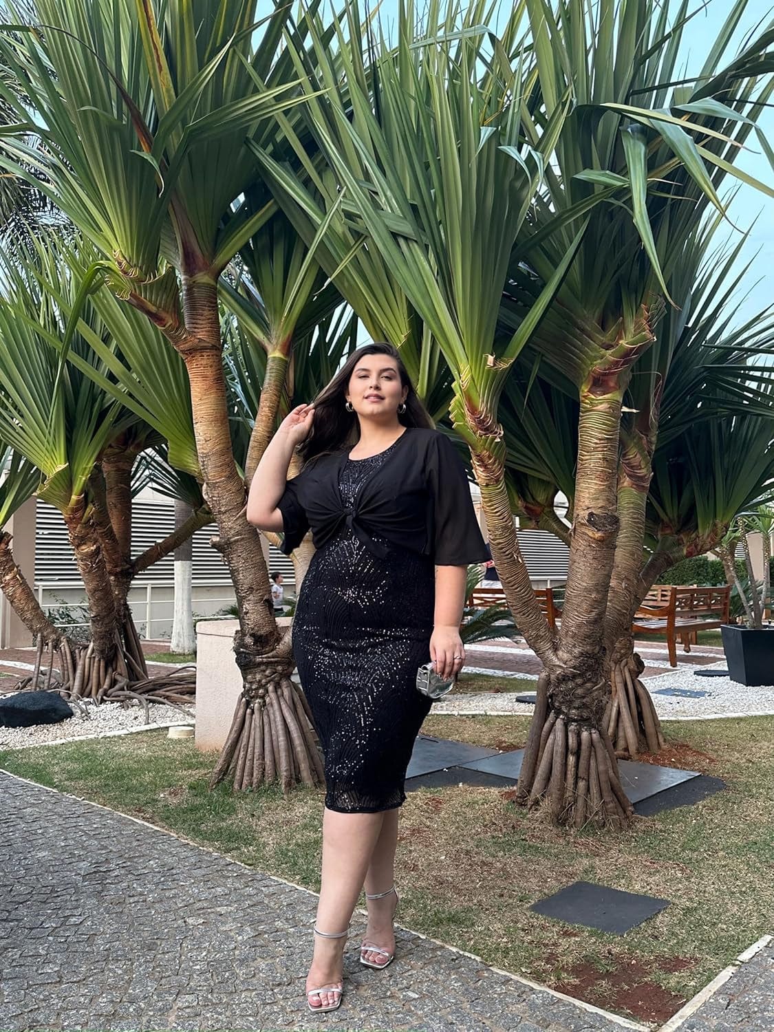 Hanna Nikole Womens Plus-Size-Formal-Dress, 2 Pieces Mother of the Bride Sequins Evening Party Dress with Chiffon Jacket