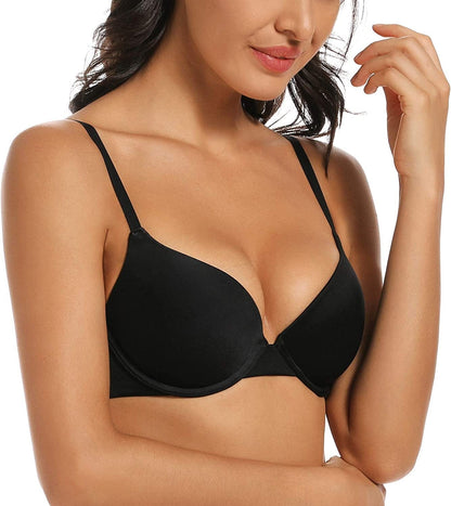 HANSCA Women'S Push up Bra Demi Cup T-Shirt Contour Molded Natural Fit Plunge Underwire Bra Light Padded