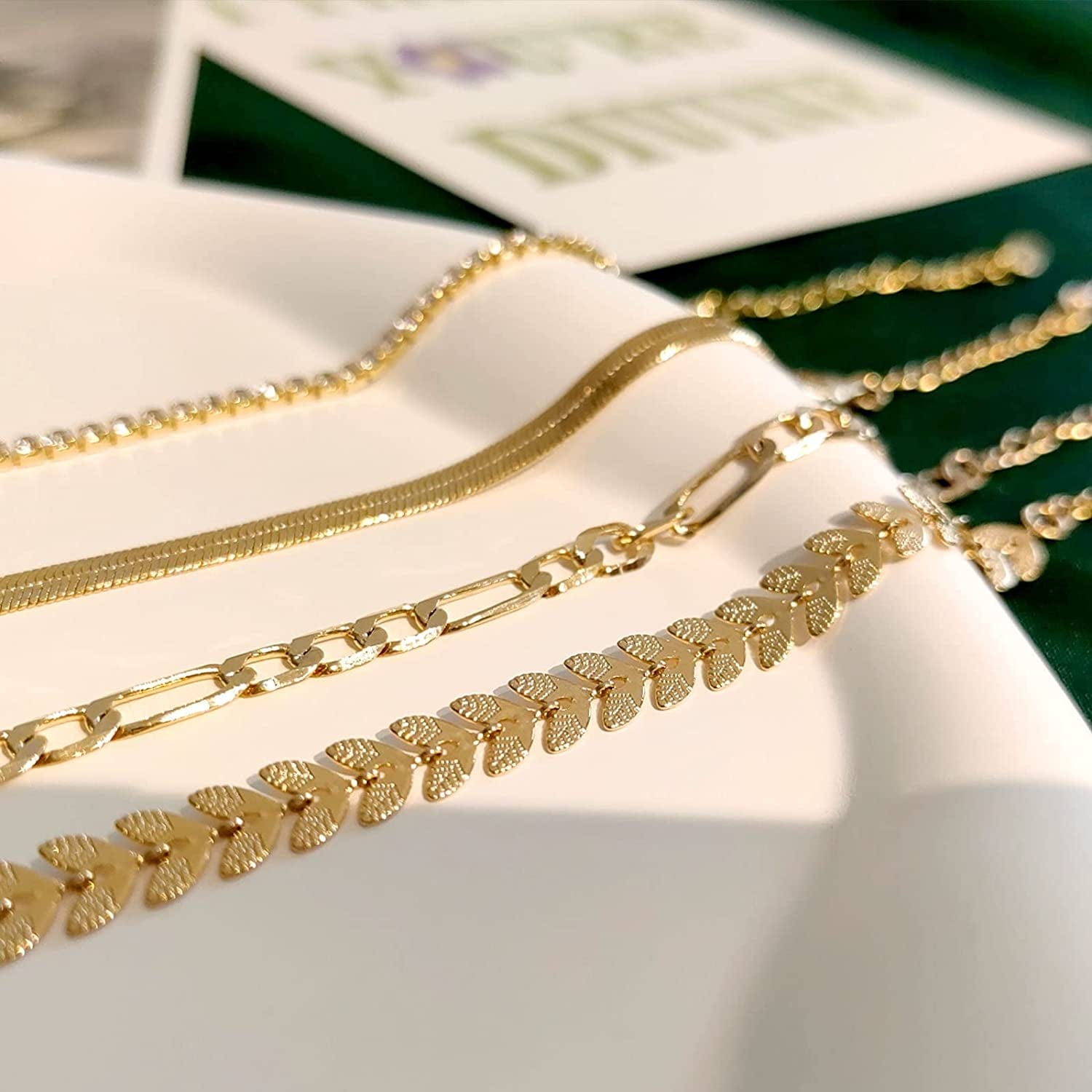 HAXIYA Ankle Bracelets for Women, 14K Gold Plated Adjust Beach Anklet, Cuban Link Chain, Beaded Anklet, Diamond Anklet, Figaro Chain, Water Proof for Summer Apparel & Accessories > Jewelry > Anklets HAXIYA   