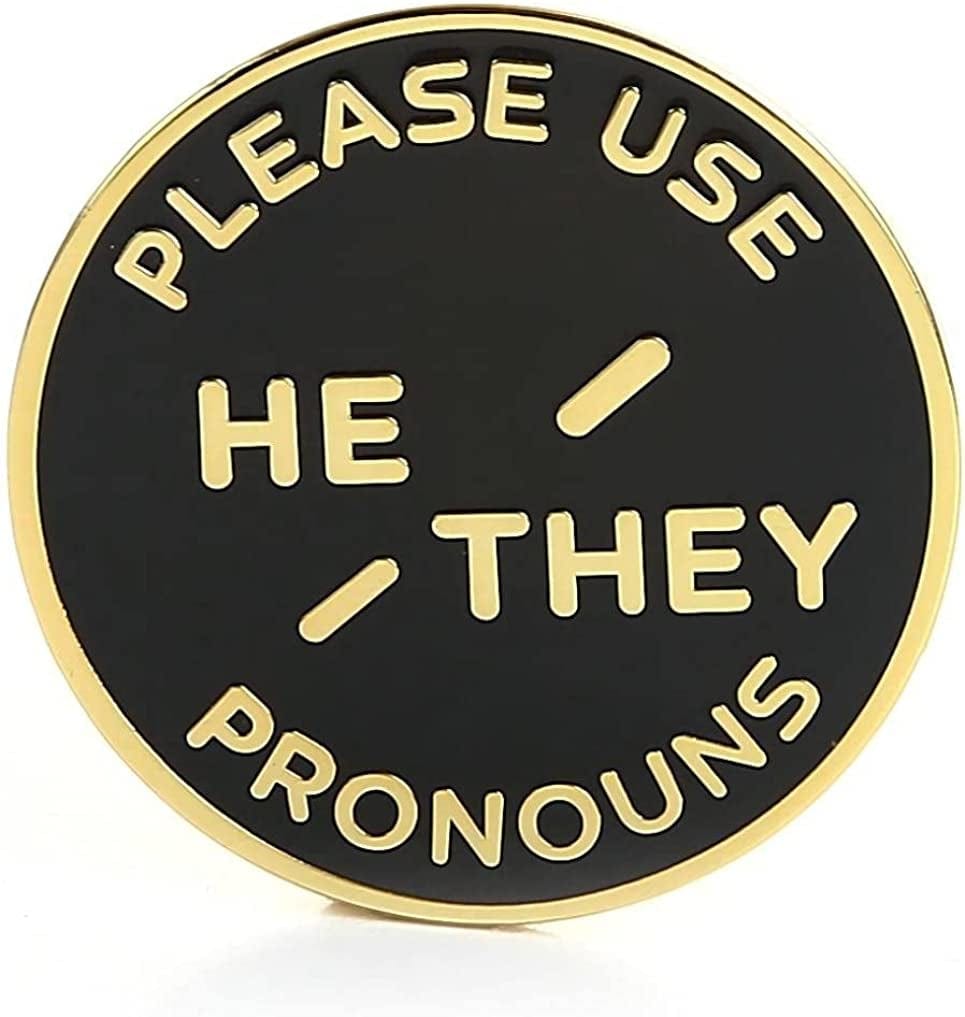 He They Pronoun Brooch Button Non-Binary Badge Enamel Lapel Pin - NB Pride Genderqueer Gender Identity Pin