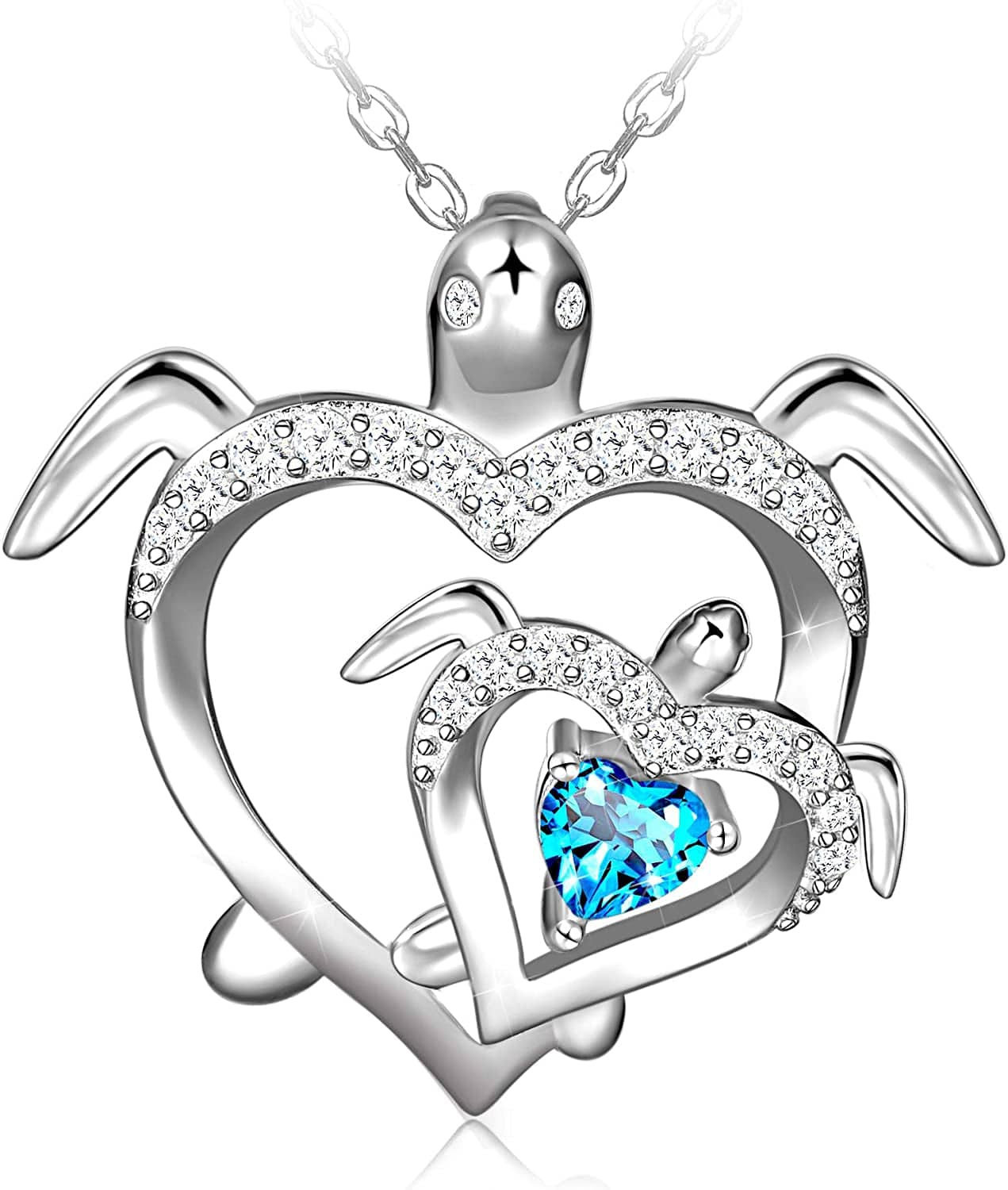 Health and Longevity Mom and Baby Sea Turtle Pendant Necklace for Women 925 Sterling Silver Love Heart Jewelry Gifts for Women Girls Mother Wife Mom and Baby Turtle Necklace