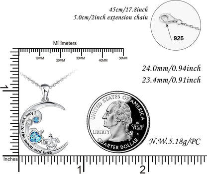 Health and Longevity Mom and Baby Sea Turtle Pendant Necklace for Women 925 Sterling Silver Love Heart Jewelry Gifts for Women Girls Mother Wife
