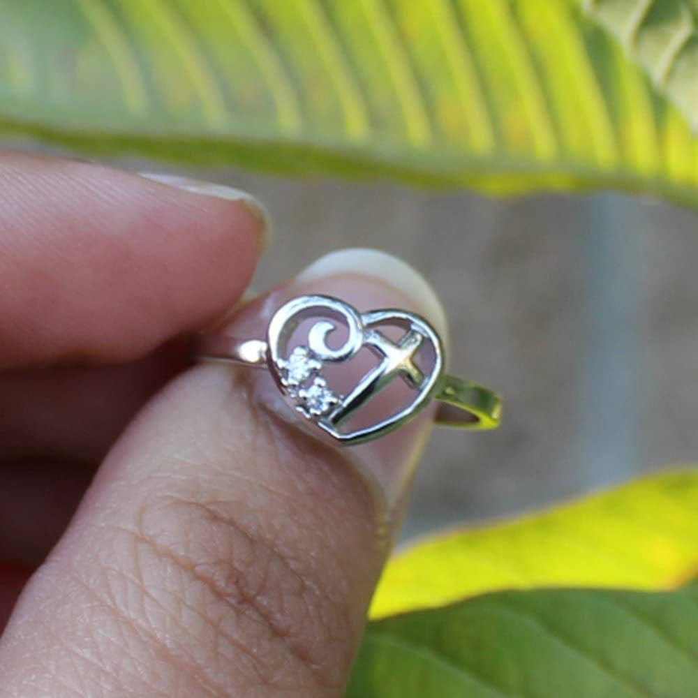 Heart Cubic Zirconia Cross Girl Purity .925 Sterling Silver Ring Size 4-13