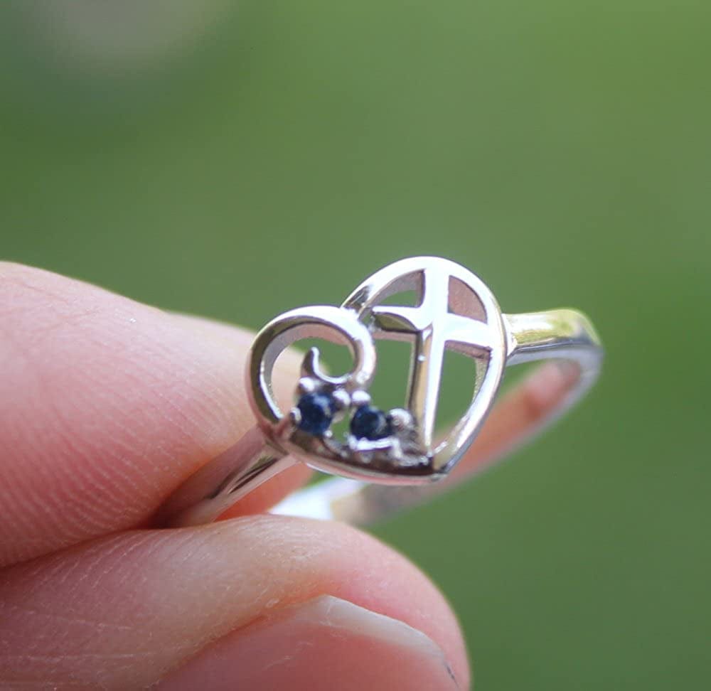 Heart Cubic Zirconia Cross Girl Purity .925 Sterling Silver Ring Size 4-13