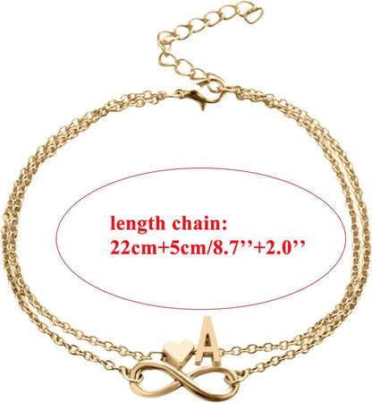 Heart Layer Anklet Female Bracelets Letters Letters Chain Double Initial 26 Letter Alert Bracelet for (M, One Size) Apparel & Accessories > Jewelry > Anklets Generic   