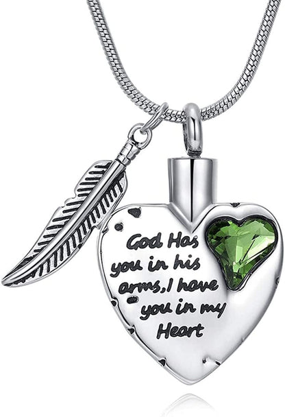 Heart Urn Necklace for Ashes Stainless Steel Cremation Jewelry for Ashes Keepsake Necklaces … Silver-Green