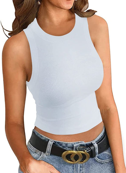 Heydonic Tank Tops for Women Basic Sleeveless Shirts Ribbed Slim Fitted Workout Summer Blouse Sporty Sexy Top Cami D-"white Crop" / X-Large