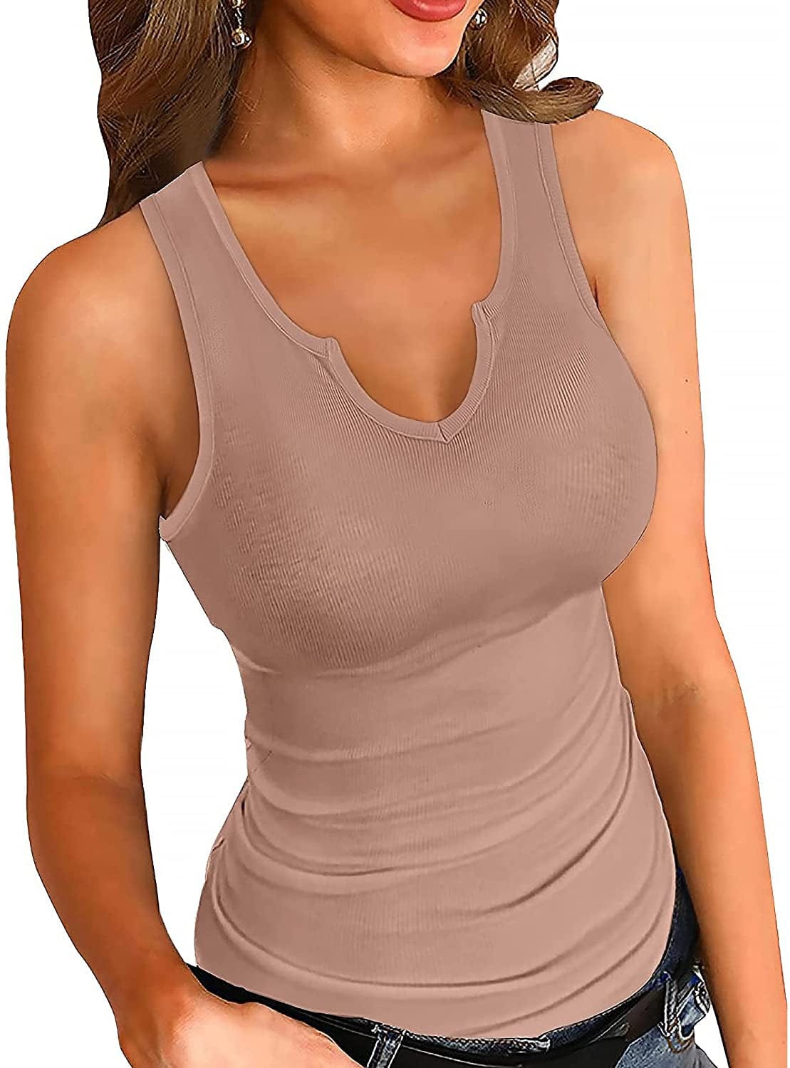 Heydonic Tank Tops for Women Basic Sleeveless Shirts Ribbed Slim Fitted Workout Summer Blouse Sporty Sexy Top Cami A-"coffee" / Medium