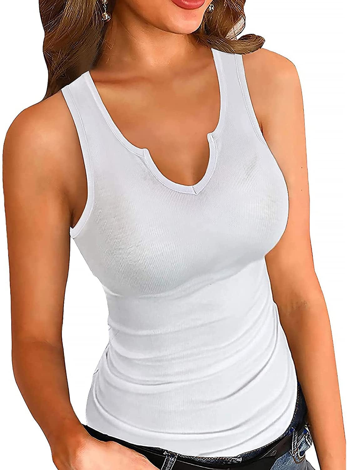 Heydonic Tank Tops for Women Basic Sleeveless Shirts Ribbed Slim Fitted Workout Summer Blouse Sporty Sexy Top Cami A-"white" / Medium