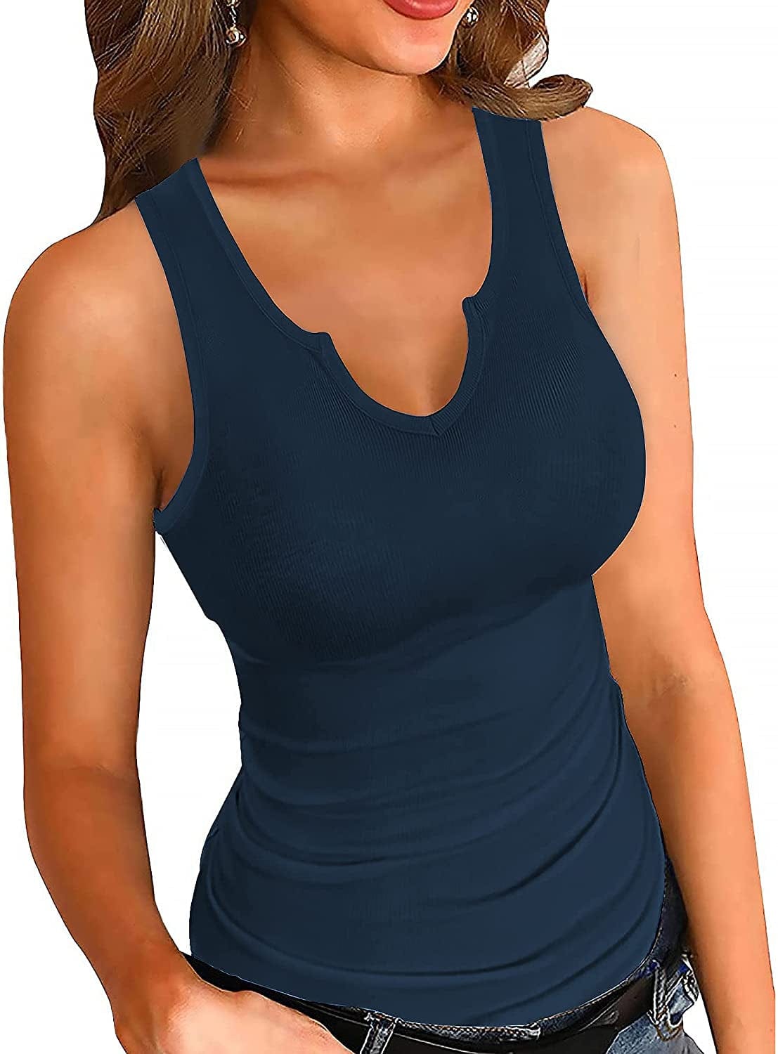 Heydonic Tank Tops for Women Basic Sleeveless Shirts Ribbed Slim Fitted Workout Summer Blouse Sporty Sexy Top Cami
