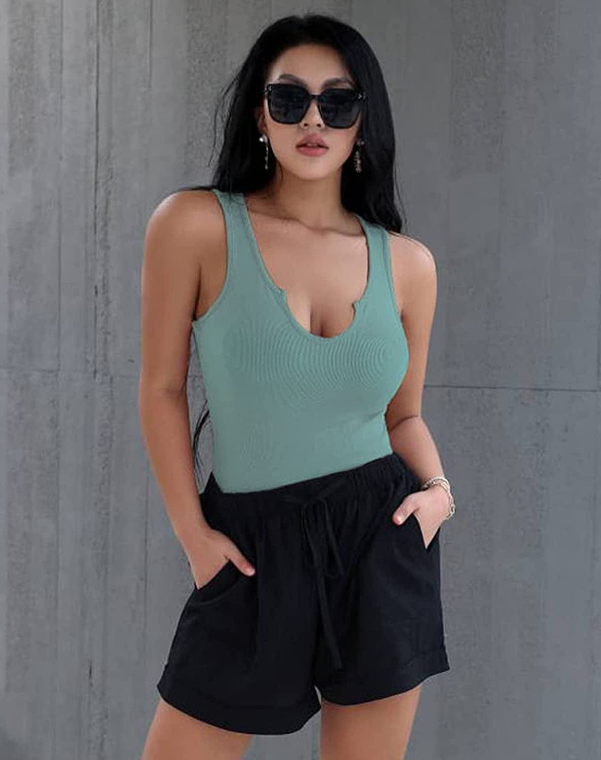Heydonic Tank Tops for Women Basic Sleeveless Shirts Ribbed Slim Fitted Workout Summer Blouse Sporty Sexy Top Cami