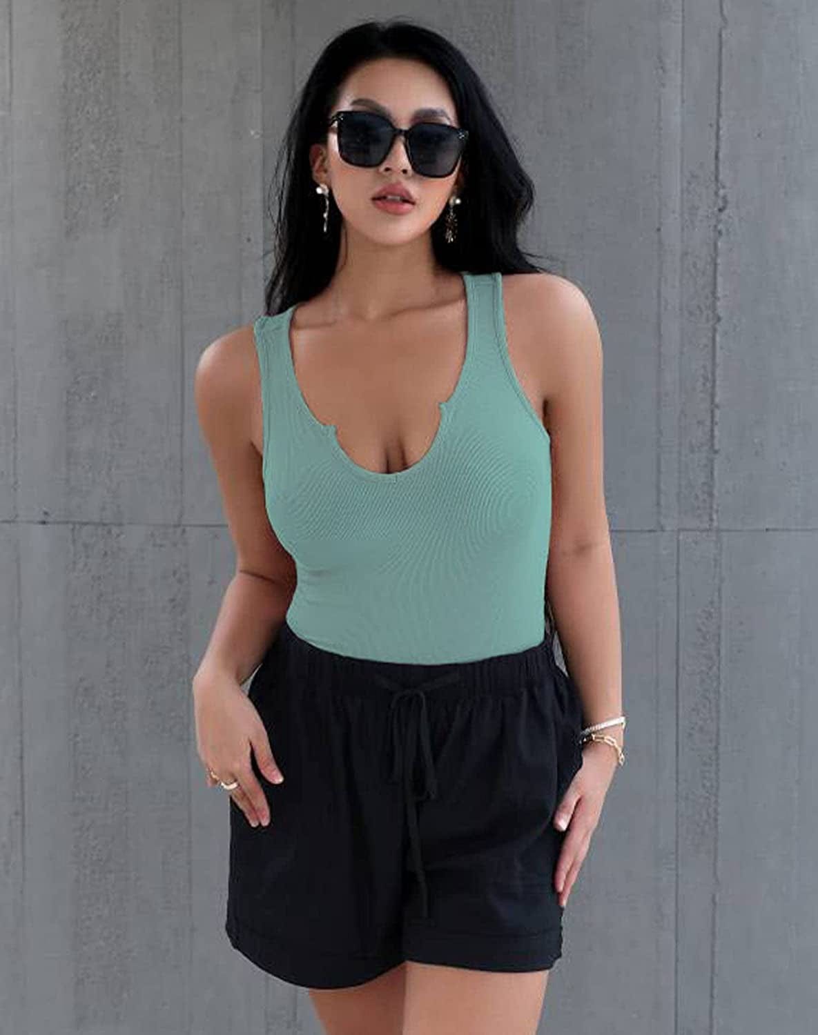 Heydonic Tank Tops for Women Basic Sleeveless Shirts Ribbed Slim Fitted Workout Summer Blouse Sporty Sexy Top Cami