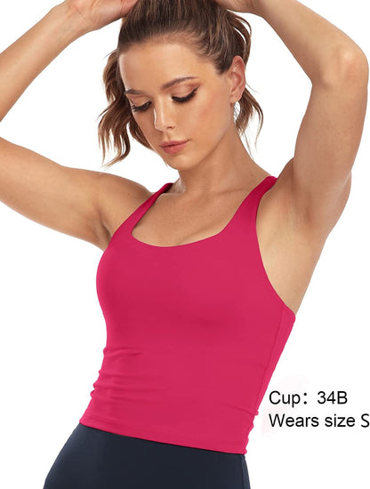 Heynuts Longline Zeal Bras Medium Impact Wirefree Sports Bras Workout Tank Tops with Removable Pads, A-D Cups