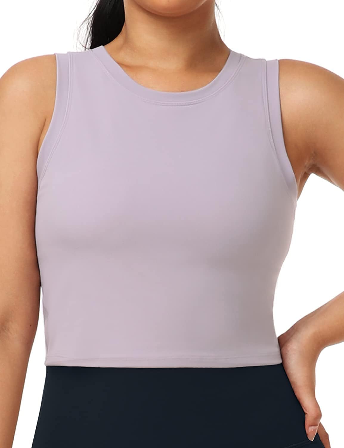 Heynuts Wherever Crop Top for Women Workout Wirefree Padded Sports Bras High Neck Longline Tank Bras, A-D Cups Violet Verbena / Large