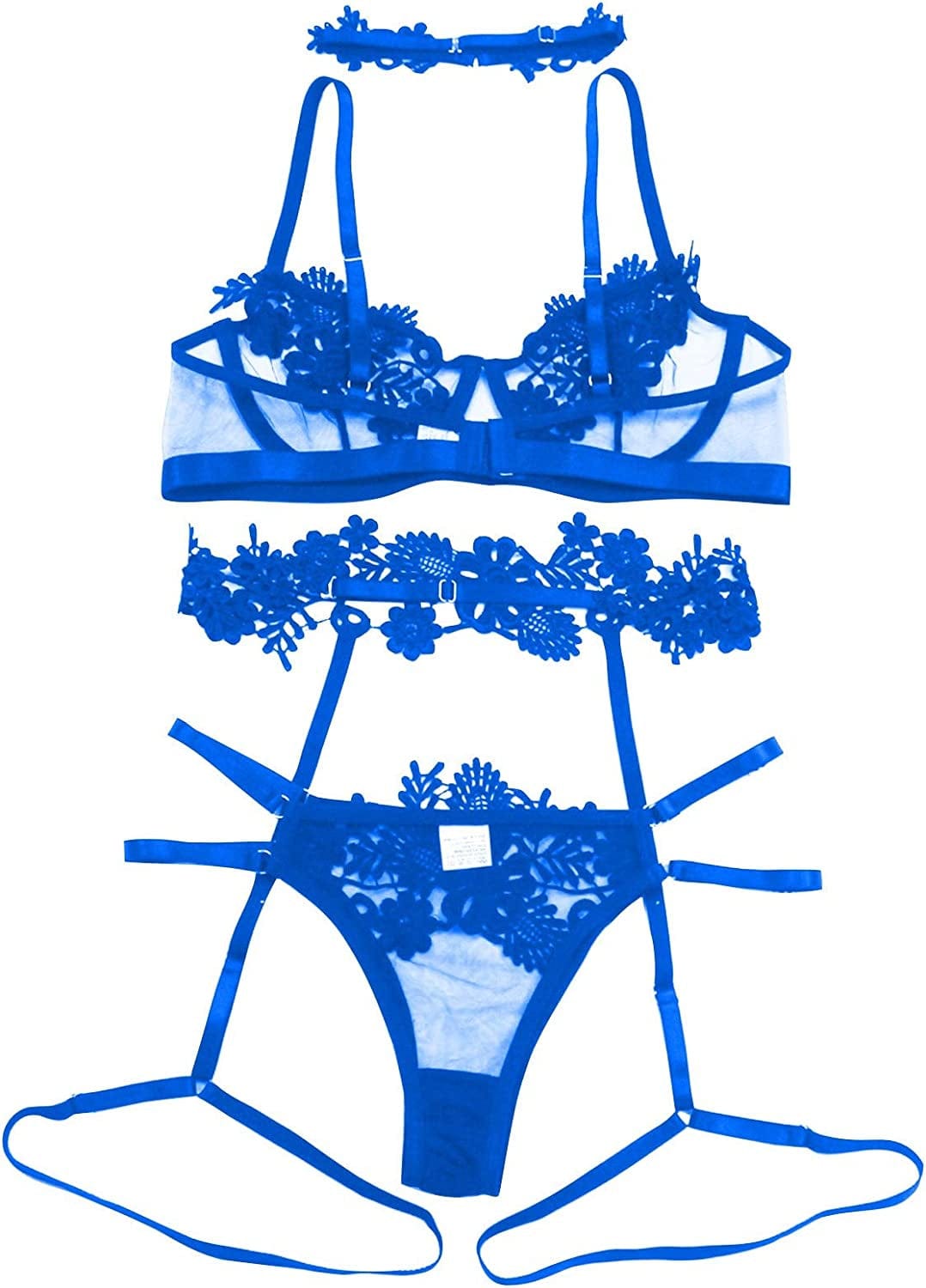 Hhoo88 Underwire Bra Embroidery Thong Underwear Garter Choker Belt Set Lingerie G-String Lingerie for Women Naughty