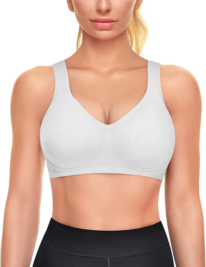 High Impact Sports Bra for Women Wireless Adjustable Straps Supportive Bounce Control Girls Gym Workout Running Bra White / 3X-Large