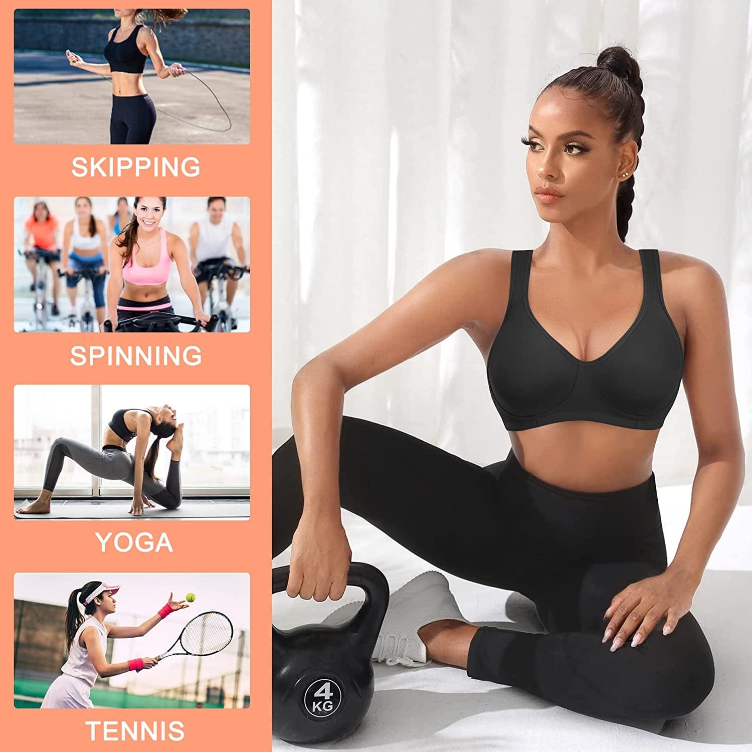 High Impact Sports Bra for Women Wireless Adjustable Straps Supportive Bounce Control Girls Gym Workout Running Bra