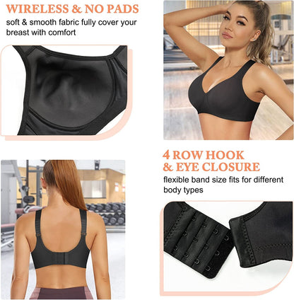 High Impact Sports Bra for Women Wireless Adjustable Straps Supportive Bounce Control Girls Gym Workout Running Bra