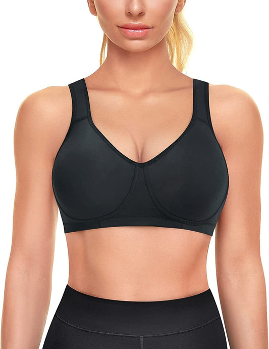 High Impact Sports Bra for Women Wireless Adjustable Straps Supportive Bounce Control Girls Gym Workout Running Bra Black / XX-Large