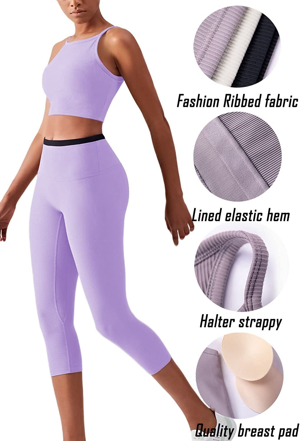 High Neck Sports Bra Workout Crop Tops for Women Long Lined Sports Bra Ribbed Sports Bra Padded