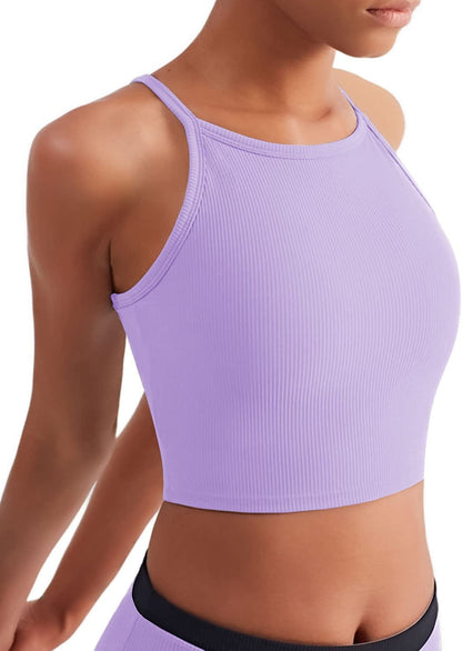 High Neck Sports Bra Workout Crop Tops for Women Long Lined Sports Bra Ribbed Sports Bra Padded