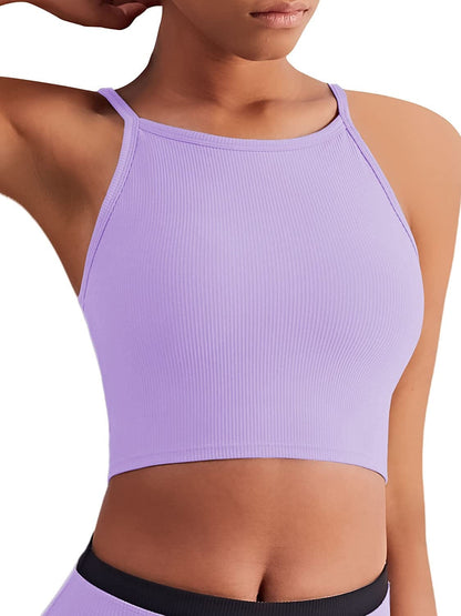 High Neck Sports Bra Workout Crop Tops for Women Long Lined Sports Bra Ribbed Sports Bra Padded