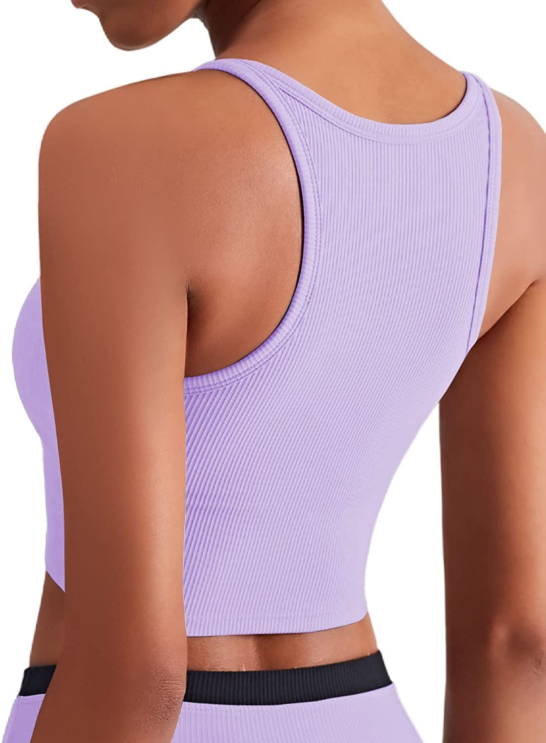High Neck Sports Bra Workout Crop Tops for Women Long Lined Sports Bra Ribbed Sports Bra Padded