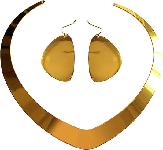 High Polished Halloween Princess Custome Jewelry Set Dainty Gold Choker Necklace Statement Danlge Earrings for Women Gilrs Cosplay Party Gift