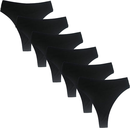 High Waisted Cotton Thongs Underwear for Women Breathable Sport Athletics Panties High Rise plus Size Multipack Black*6 / 4X-Large