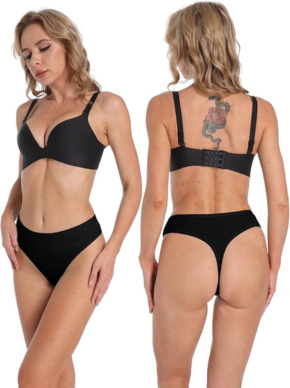 High Waisted Cotton Thongs Underwear for Women Breathable Sport Athletics Panties High Rise plus Size Multipack