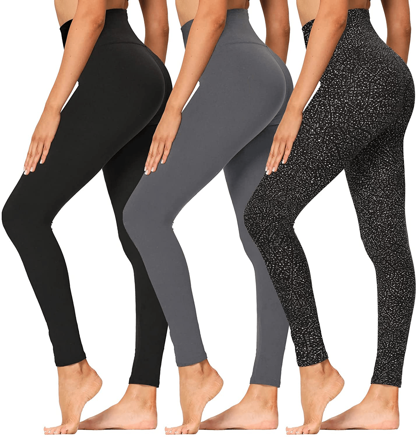 High Waisted Leggings for Women - Soft Athletic Tummy Control Pants for Running Cycling Yoga Workout - Reg & Plus Size Apparel & Accessories > Clothing > Activewear SYRINX 3 Pack Black, Dark Grey, Black Dot Small-Medium 