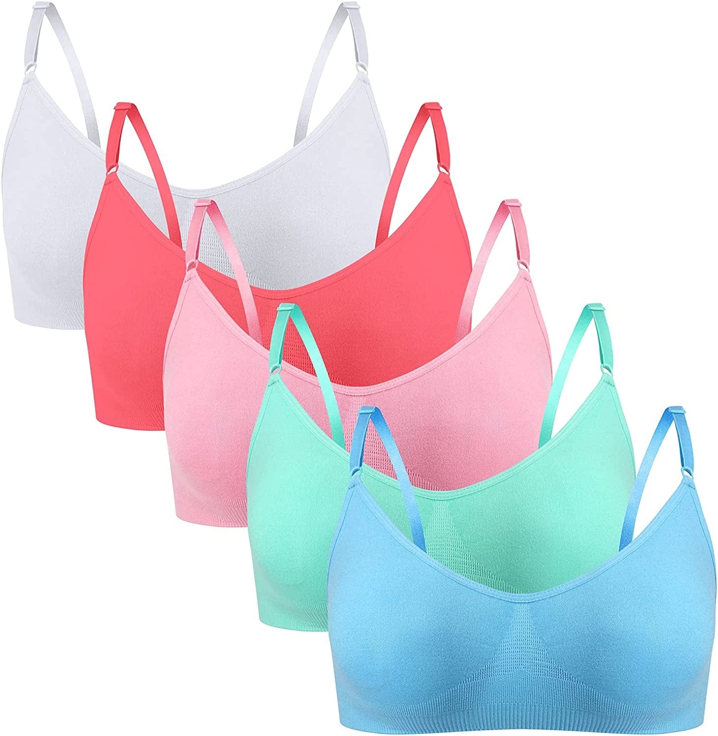 HIVOF Girls Comfortable Camisole Bra with Adjustable Thin Straps - 5 Packs Group4 / Large