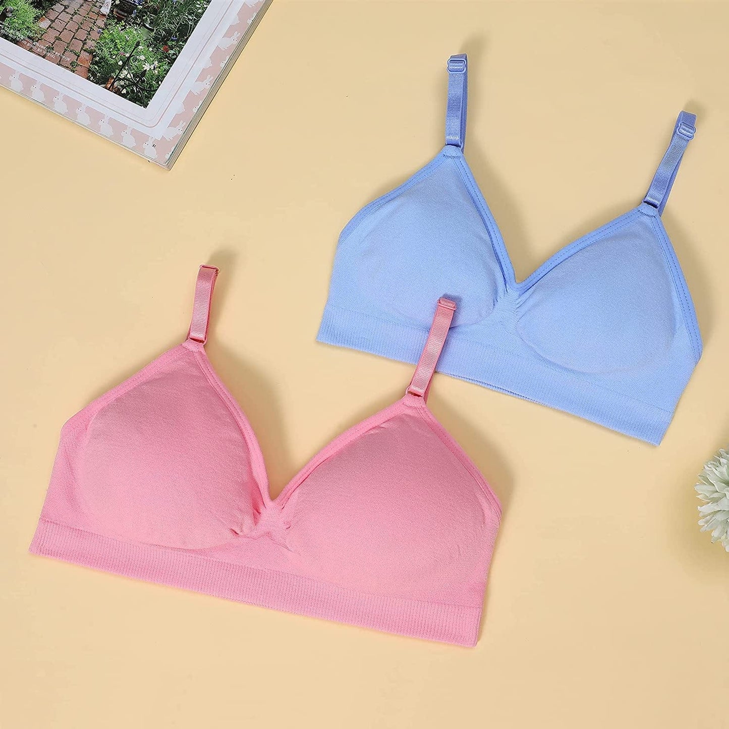 HIVOF Girls Comfortable Camisole Bra with Adjustable Thin Straps - 5 Packs