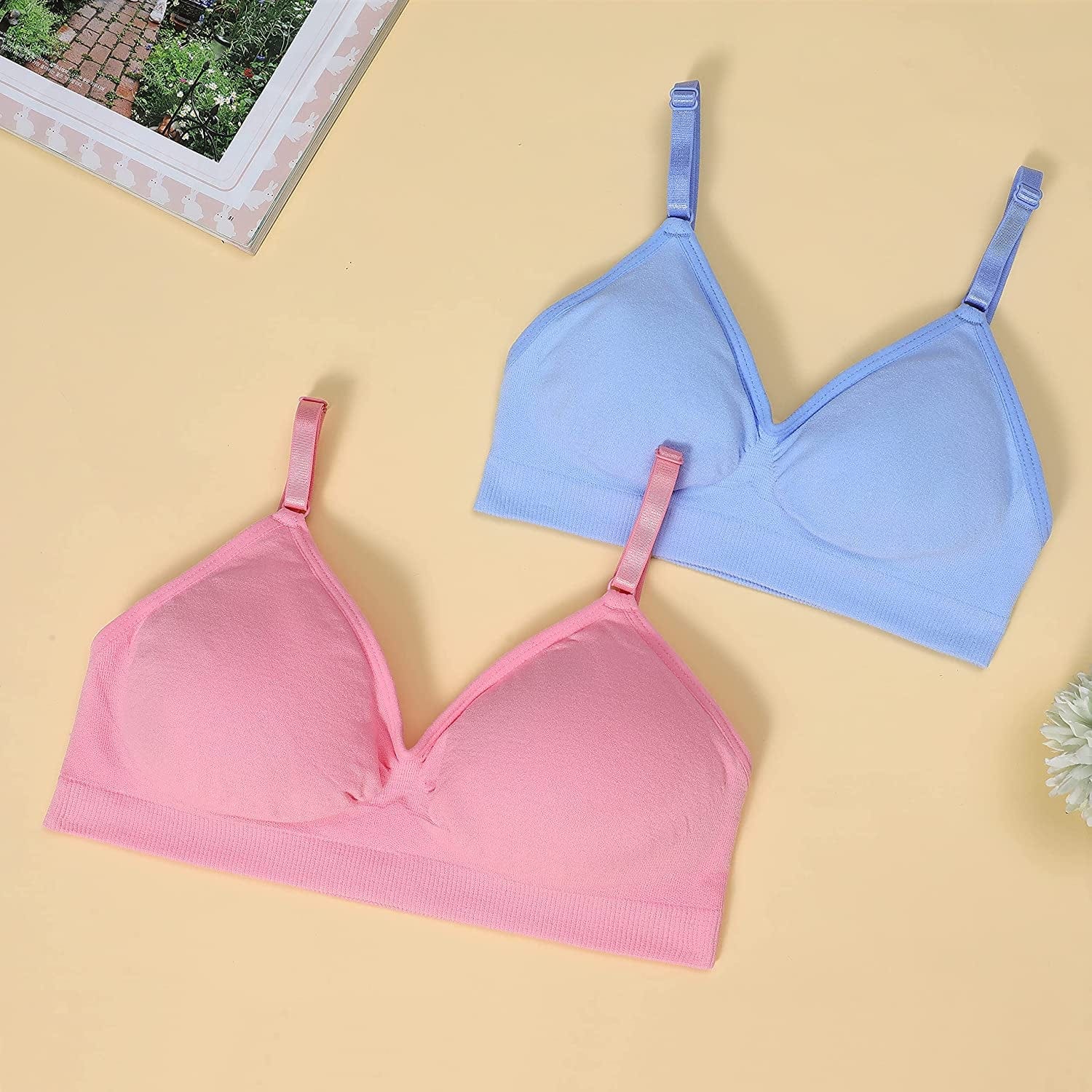 HIVOF Girls Comfortable Camisole Bra with Adjustable Thin Straps - 5 Packs