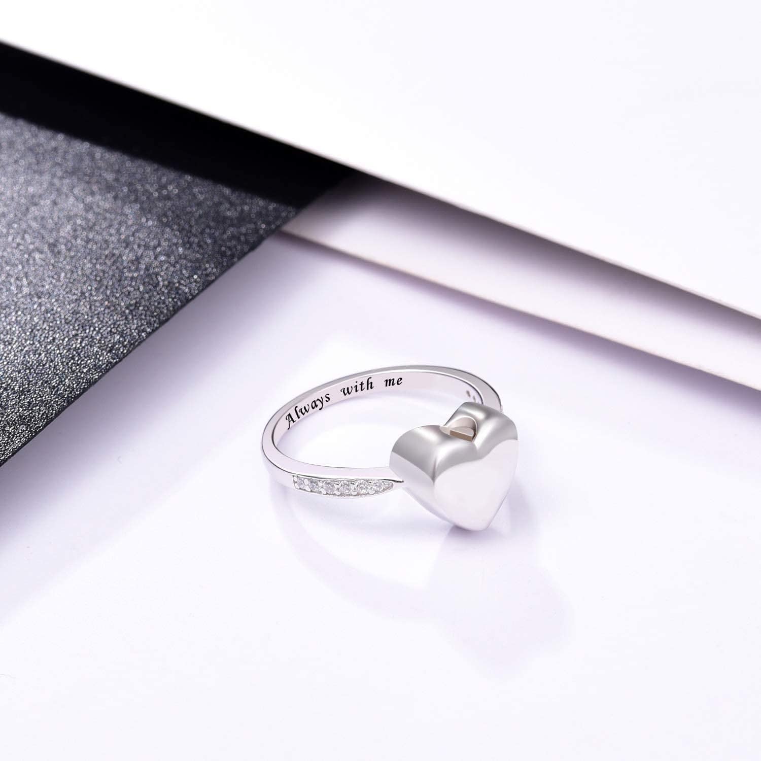 Hold Loved Ones Urn Ring 925 Sterling Silver Always with Me Heart Cremation Urn Ring for Ashes for Women