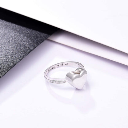 Hold Loved Ones Urn Ring 925 Sterling Silver Always with Me Heart Cremation Urn Ring for Ashes for Women
