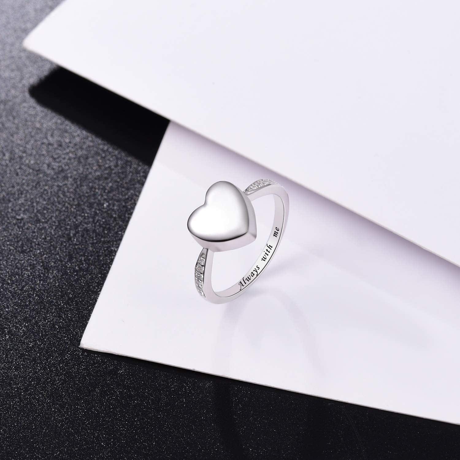 Hold Loved Ones Urn Ring 925 Sterling Silver Always with Me Heart Cremation Urn Ring for Ashes for Women