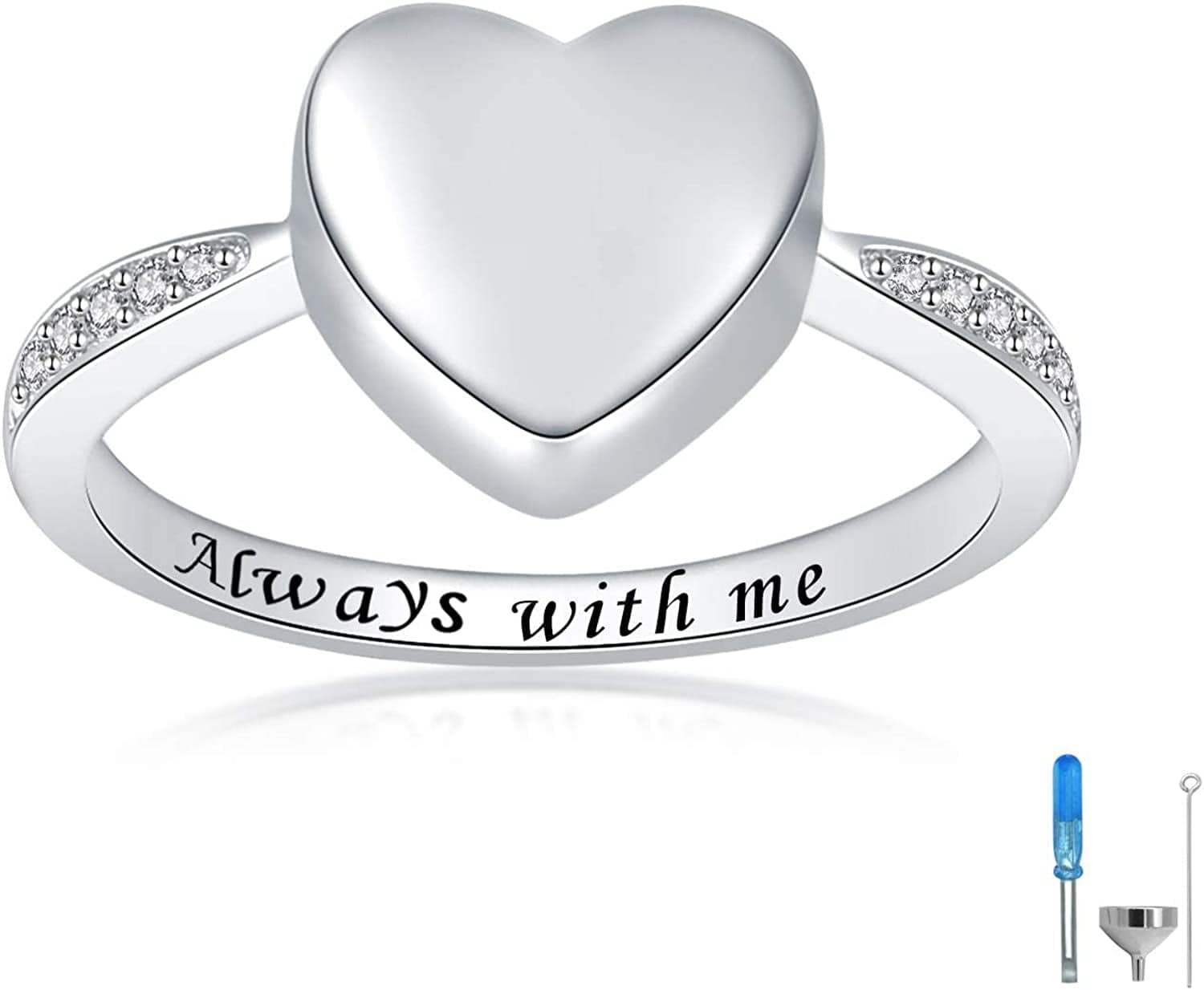 Hold Loved Ones Urn Ring 925 Sterling Silver Always with Me Heart Cremation Urn Ring for Ashes for Women 6.5